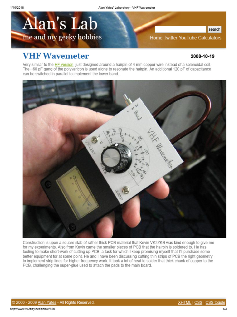 Alan Yates' Laboratory - VHF Wavemeter | PDF | Very High Frequency ...