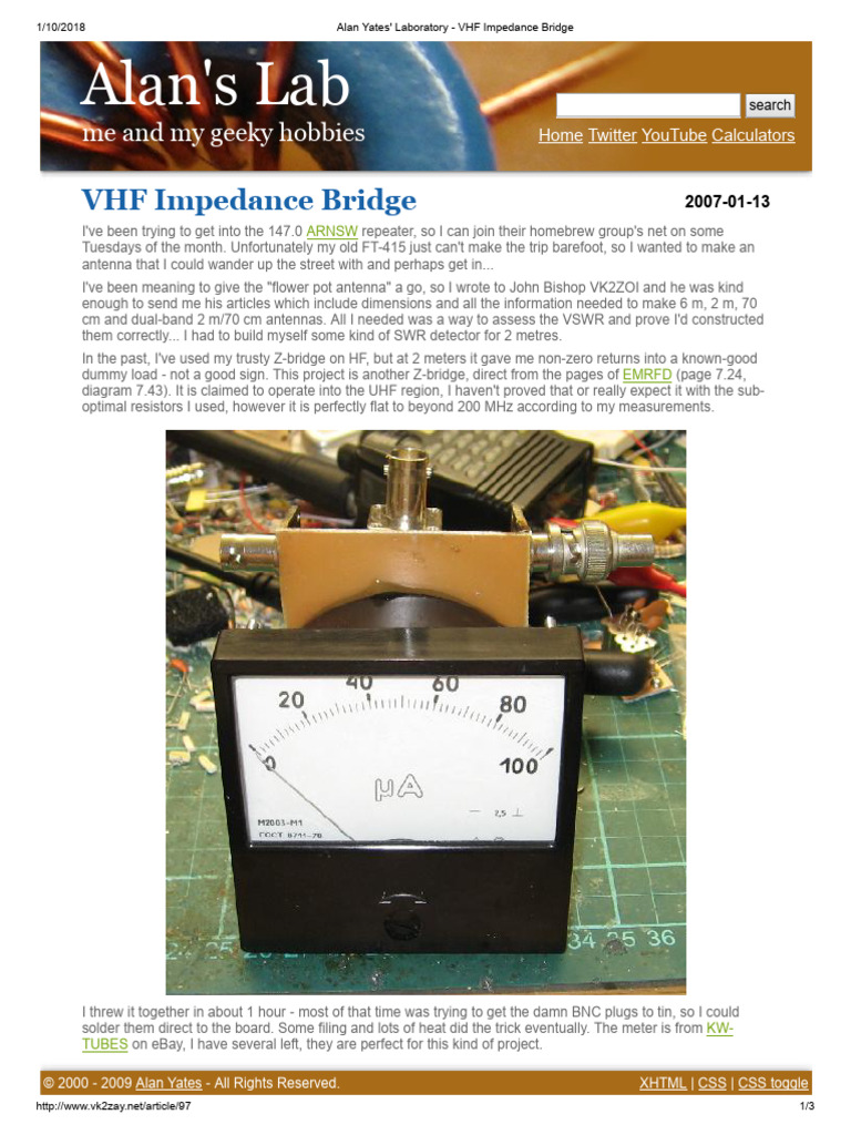 Alan Yates' Laboratory - VHF Impedance Bridge | PDF | Very High ...