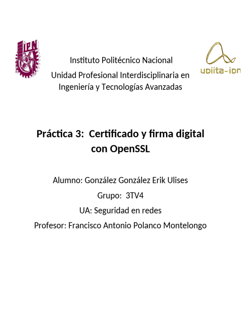 Práctica 3 Certificado y Firma Digital Con OpenSSL | PDF | Clave ...