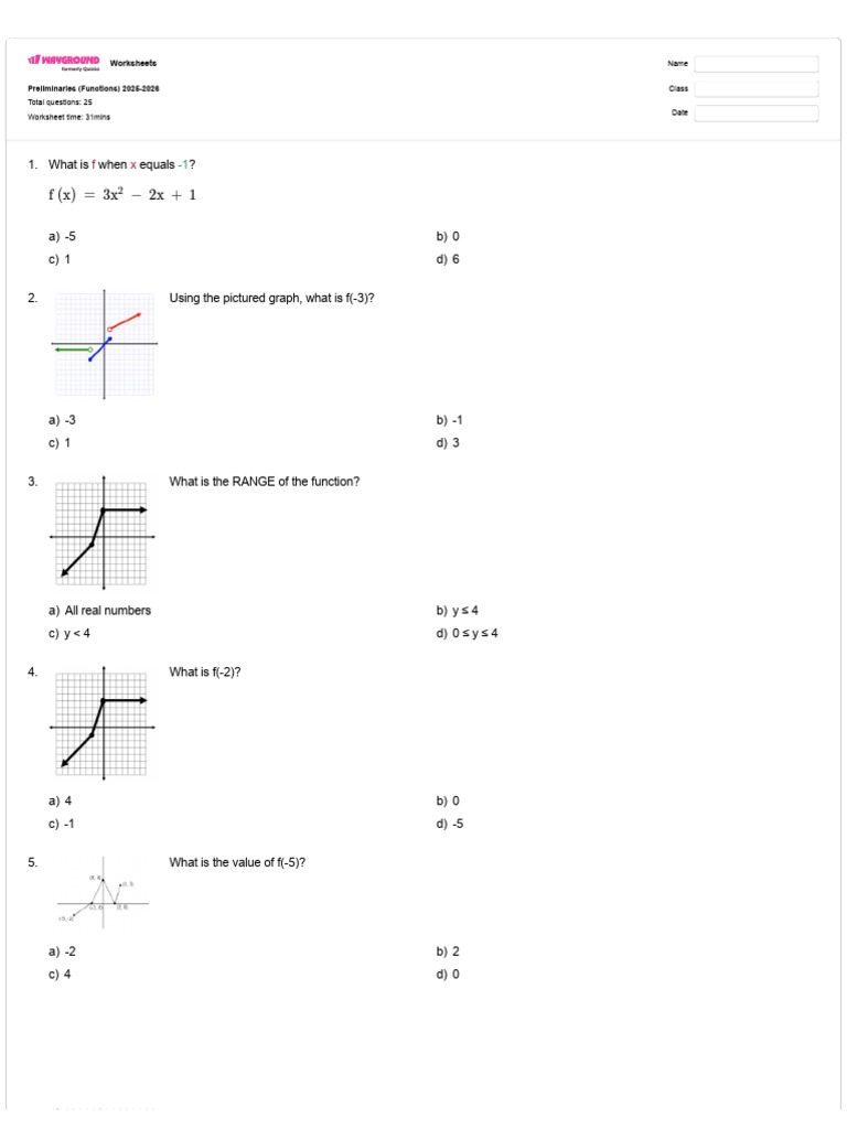 Preliminaries Functions 2025 2026 Wayground | PDF | Discrete ...