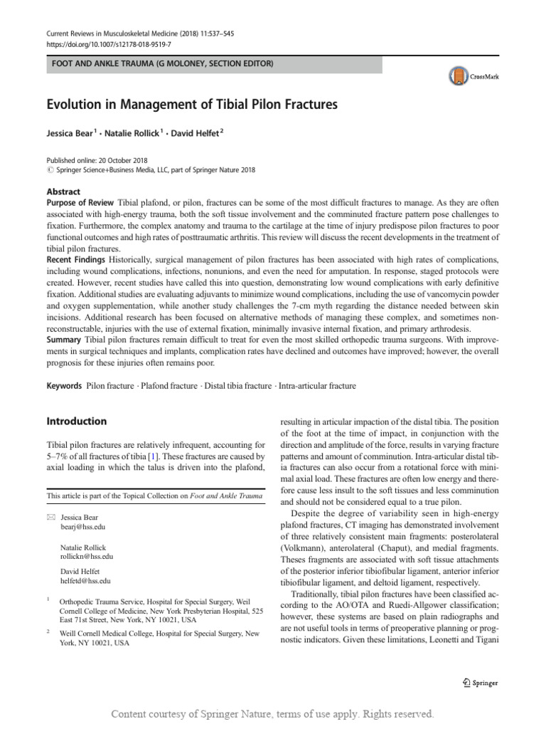 Evolution in Management of Tibial Pilon Fractures | PDF | Ankle | Wound