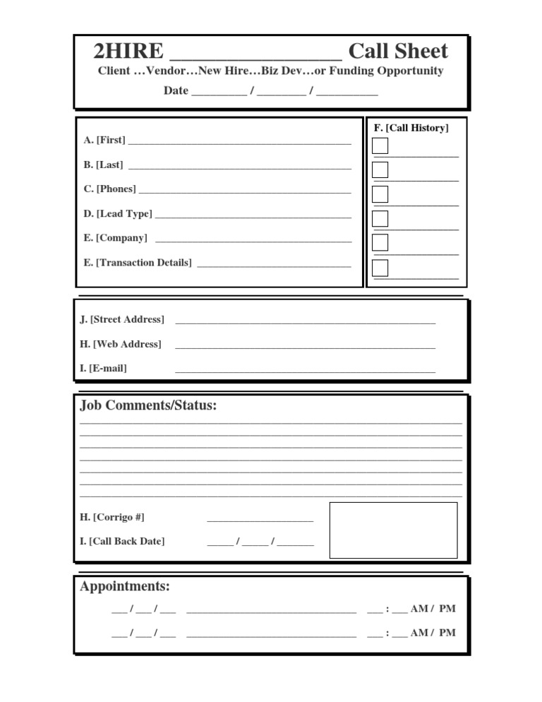 2HIRE Recruitment Call Sheet | PDF