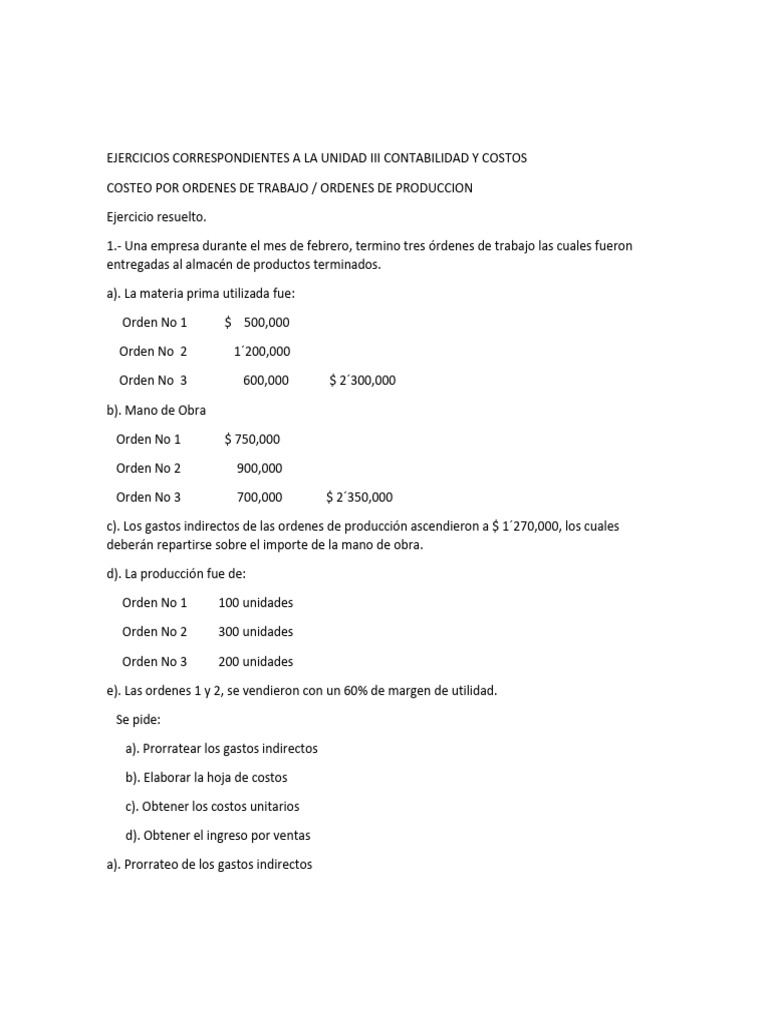 Ejercicios Correspondientes A La Unidad III Contabilidad y Costos | PDF ...