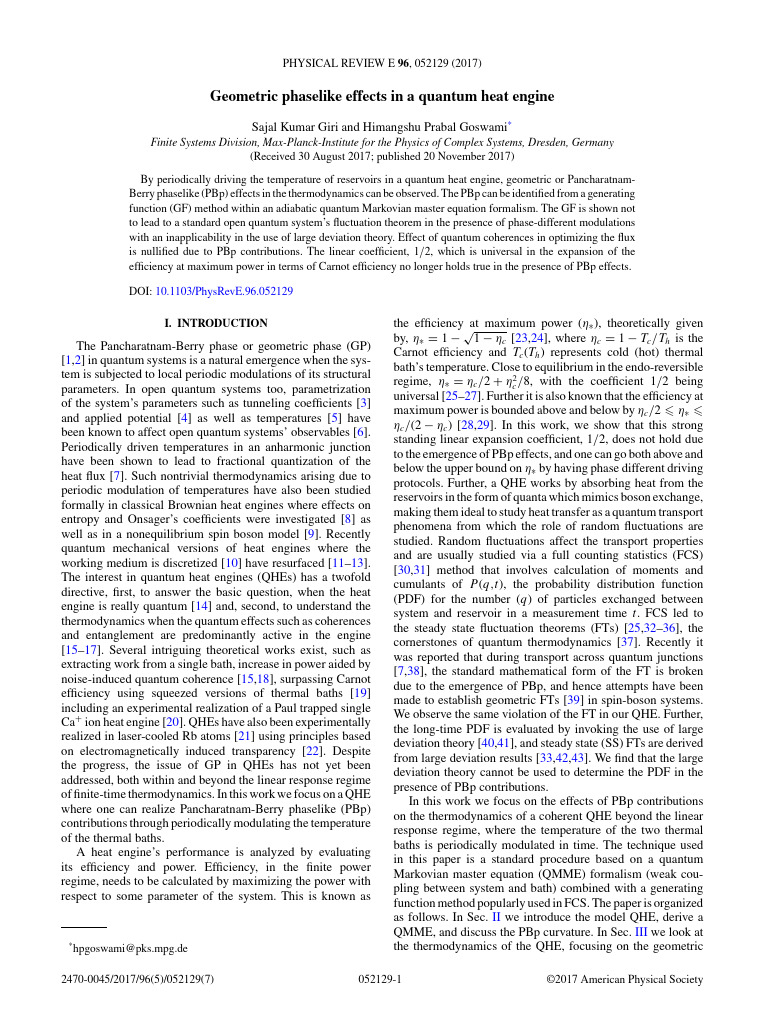 Geometric Phaselike Effects in A Quantum Heat Engine | PDF | Heat ...