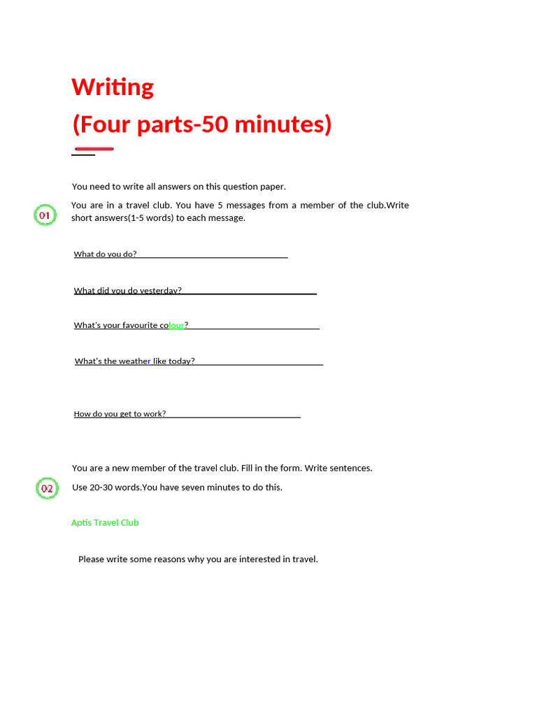 Writing (Four Parts-50 Minutes) : What Do You Do? | PDF