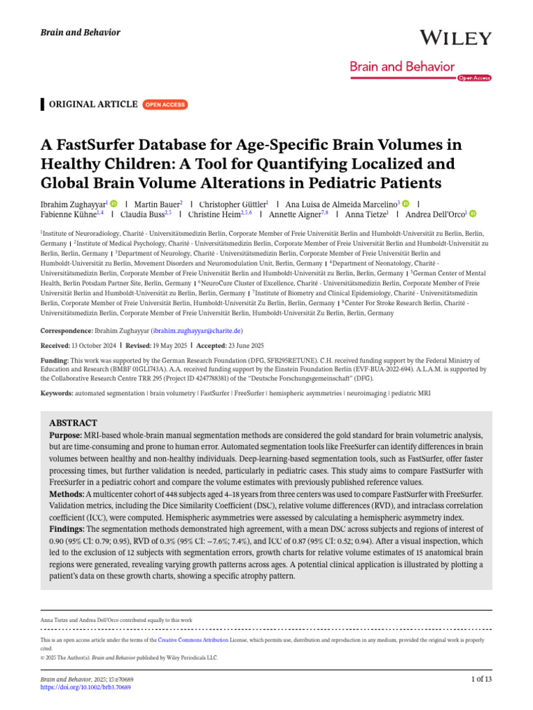 A FastSurfer Database For Age-Specific Brain Volumes in | PDF | Image ...