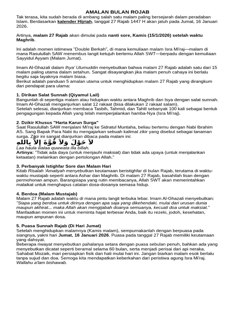 Amalan Rajab | PDF