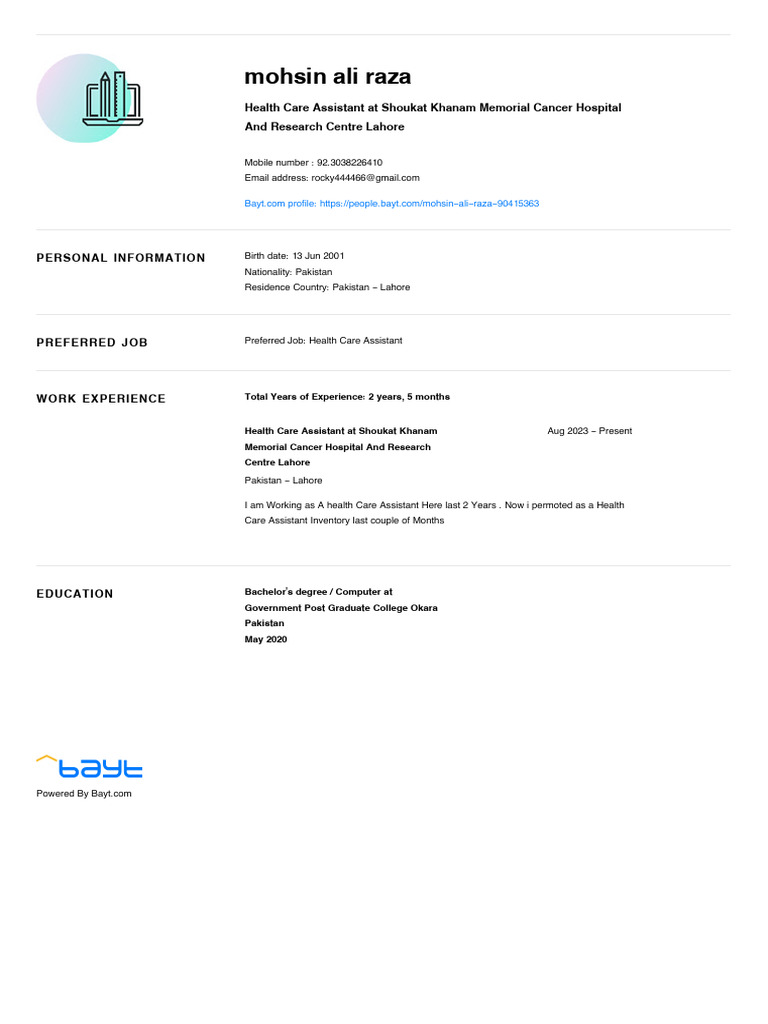 CV99641053 - Mohsin Ali Raza | PDF