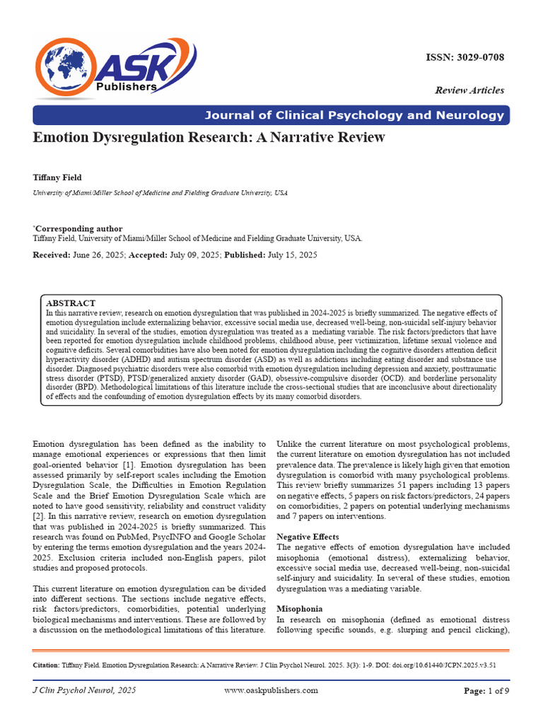 Emotion Dysregulation Research A Narrative Review | PDF | Borderline ...