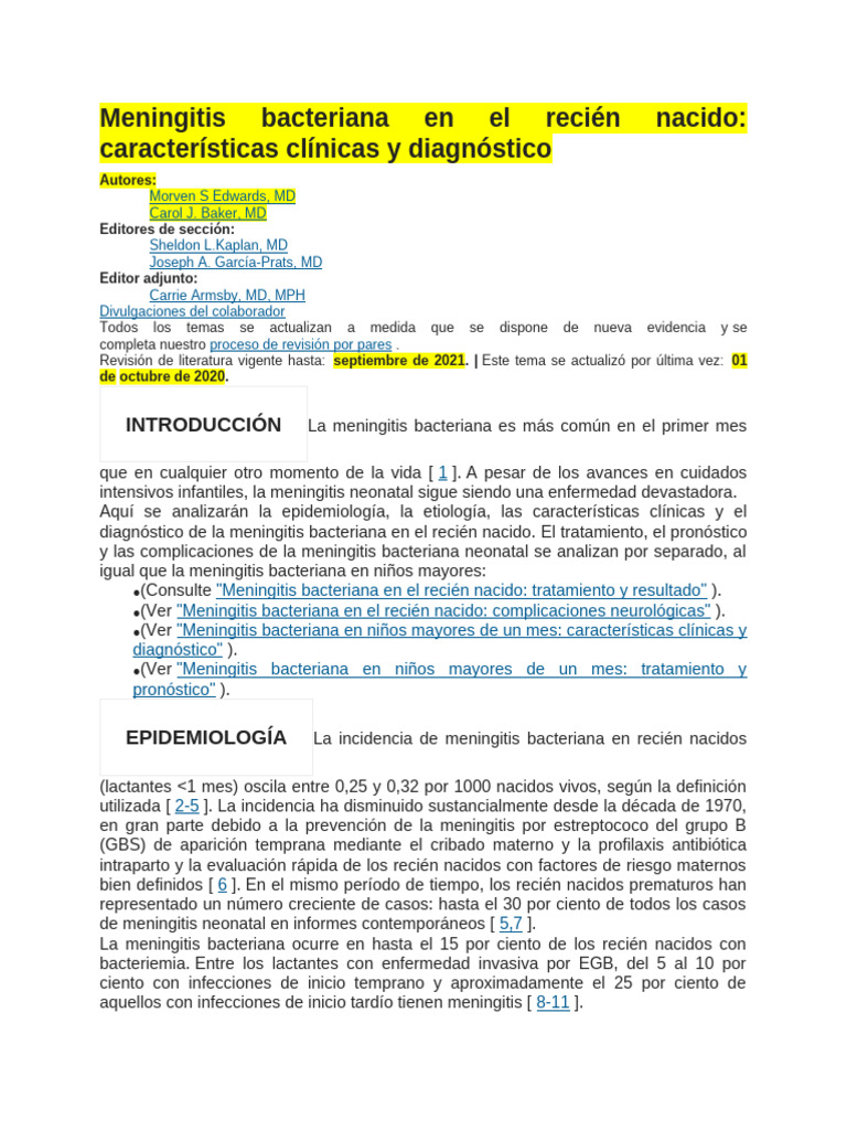 Meningitis Bacteriana en El Recién Nacido | PDF | Meningitis ...
