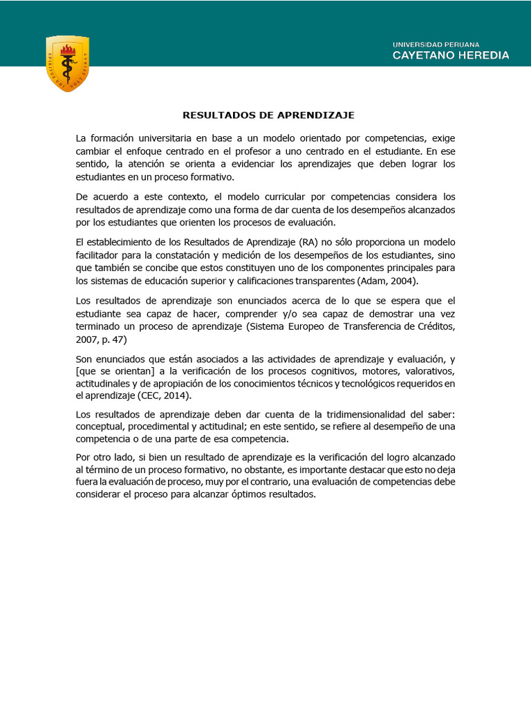 Resultados de Aprendizaje | PDF | Aprendizaje | Evaluación