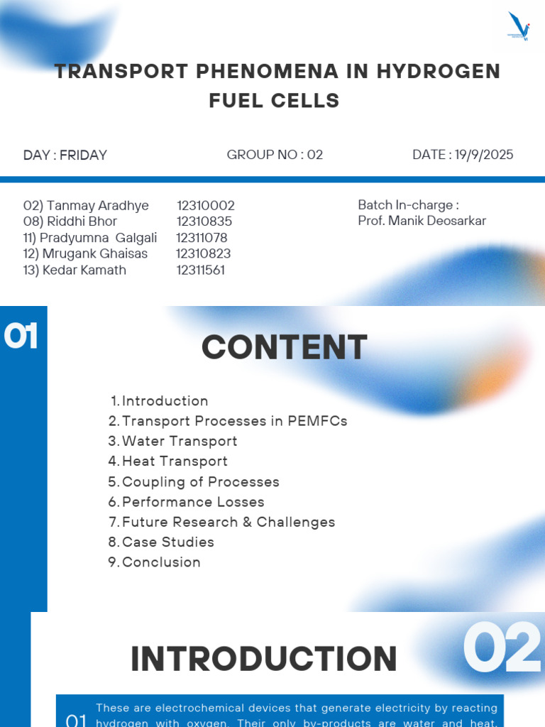 Transport Phenomena in Hydrogen Fuel Cells: Group No: 02 | PDF | Fuel ...