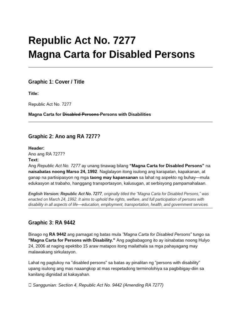 RA 7277 - Magna Carta For Disabled Persons | PDF | Accessibility ...