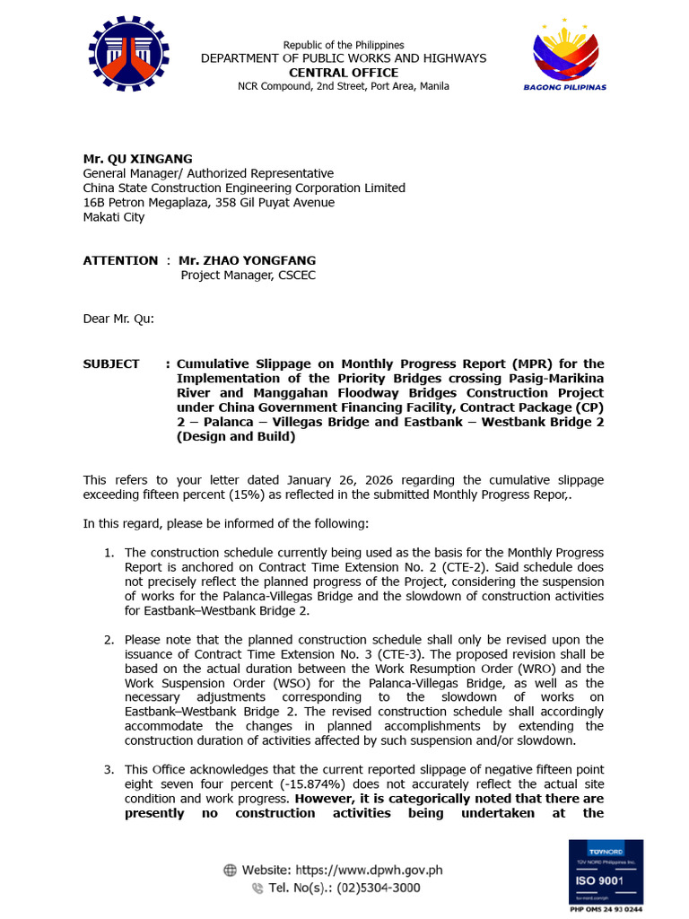 Letter To CSCEC Re - MPR | PDF