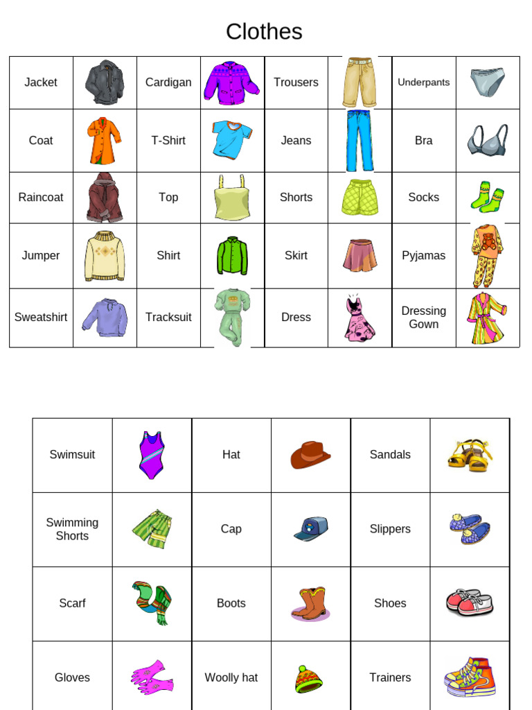 Clothes Vocabulary Picture Dictionaries 46420 | PDF