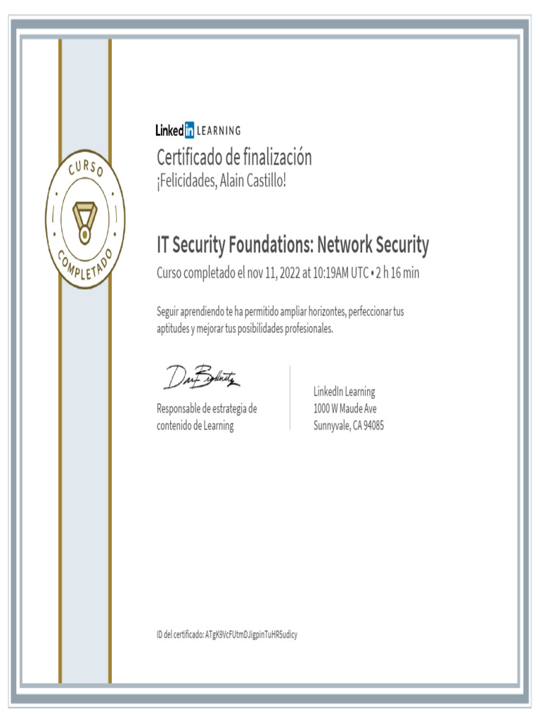 CertificadoDeFinalizacion - IT Security Foundations Network Security | PDF
