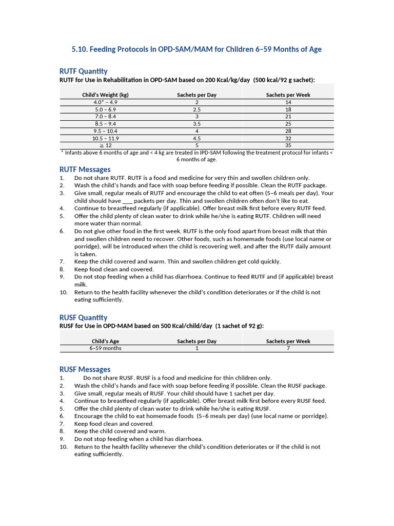 JobAid 5.10 Feeding Protocols OPD-SAM and MAM 6-59m | PDF