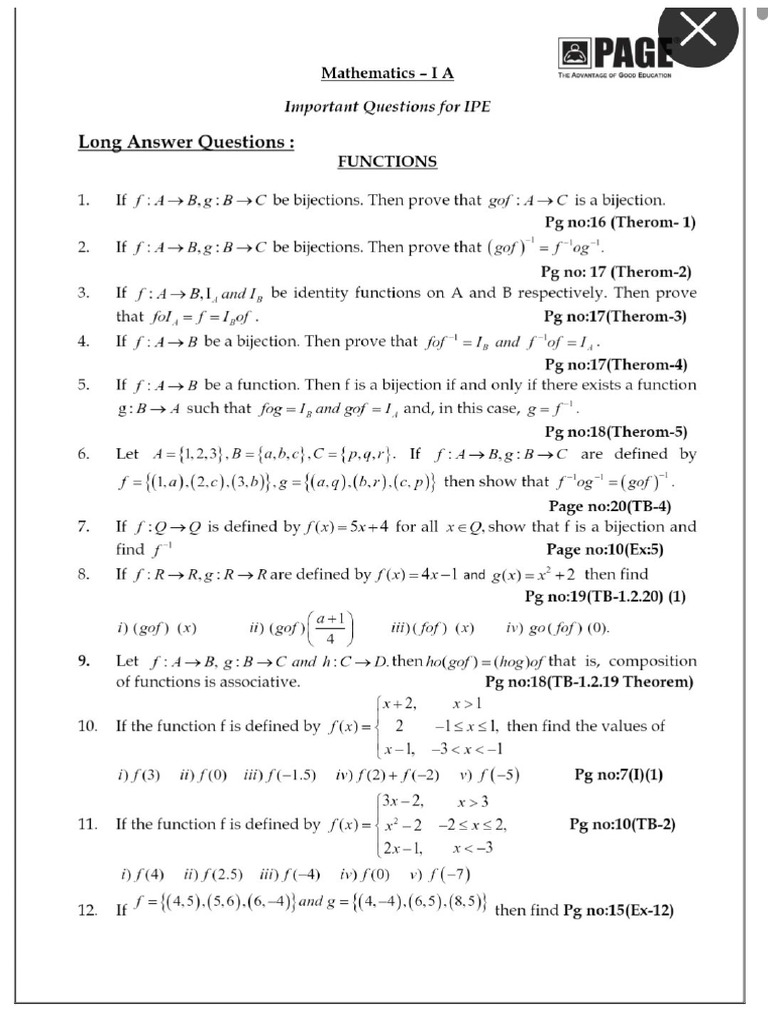 Mathematics 1A Important Question BOARDS | PDF