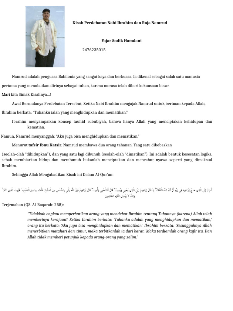 Perdebatan Nabi Ibrahim Dan Namrud UAS UQ | PDF