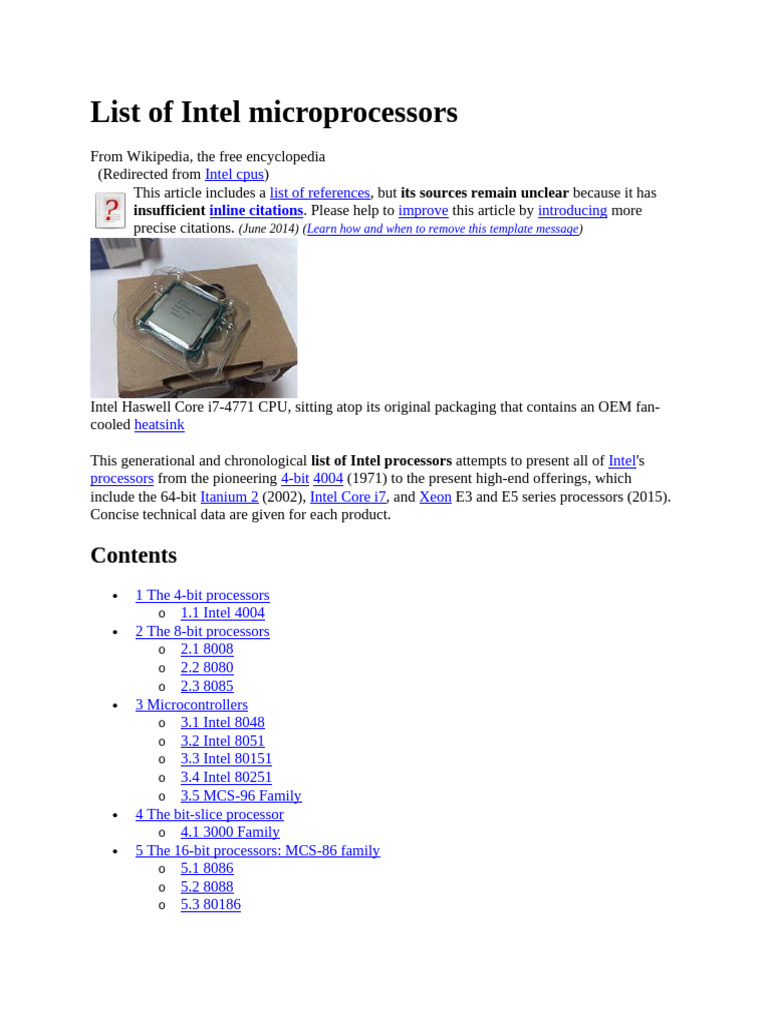 List of Intel Microprocessors | PDF | Intel | Integrated Circuit
