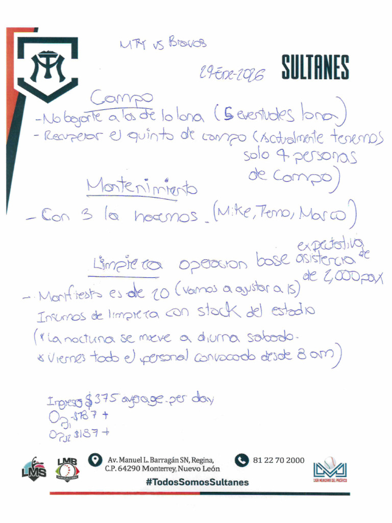 Junta de Ajuste Operativo Vs Bravas 29 Ene 2026 | PDF