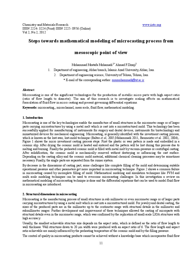 Steps Towards Mathematical Modeling of Microcasting Process From ...