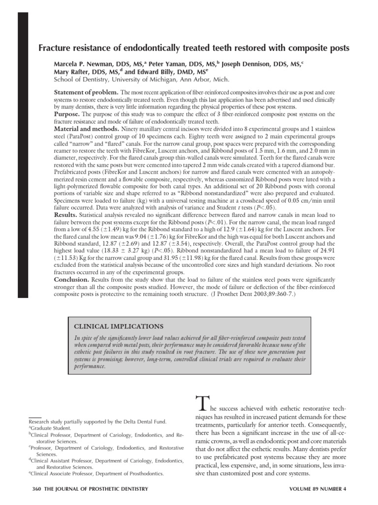 Fracture Resistance of Endodontically Treated Teeth Restored With ...