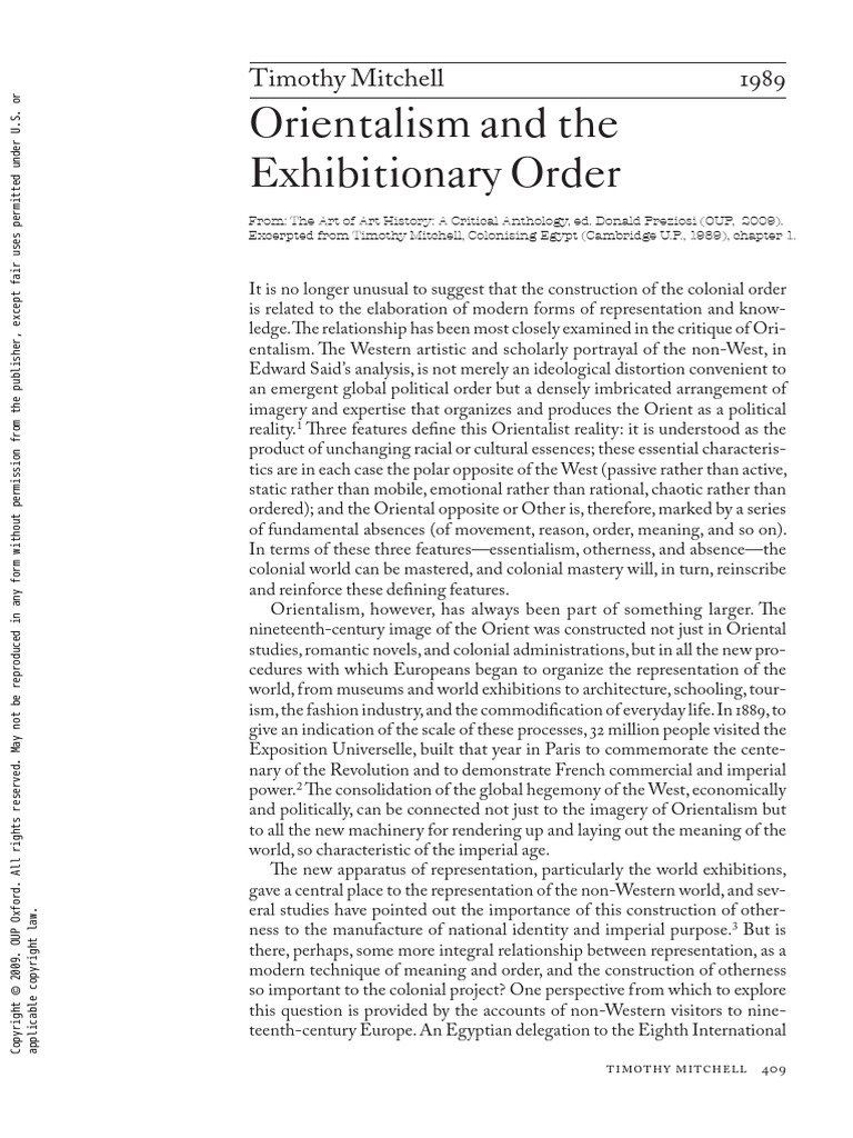 Mitchell - Orientalism Adn The Exhibitionary Order | PDF | Orientalism