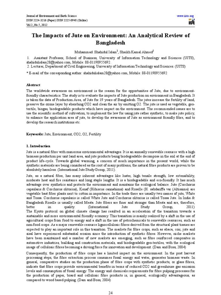 The Impacts of Jute On Environment An Analytical Review of Bangladesh