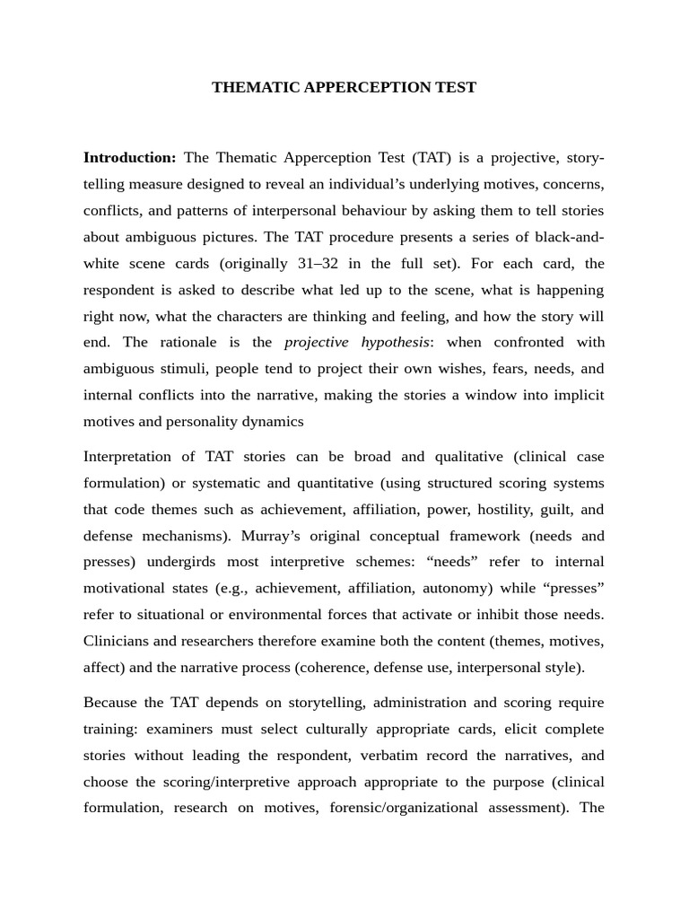 Thematic Apperception Test | PDF | Cognition | Psychological Concepts