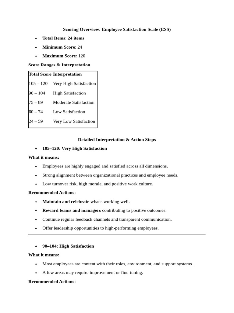 Scoring Overview Employee Satisfaction Scale | PDF | Employment ...