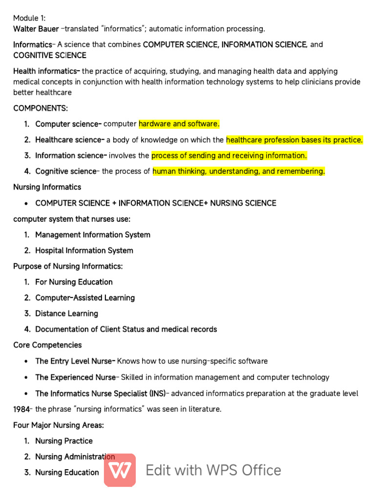 Nursing Informatics TERM 1 SUMMARY | PDF | Computer Data Storage ...