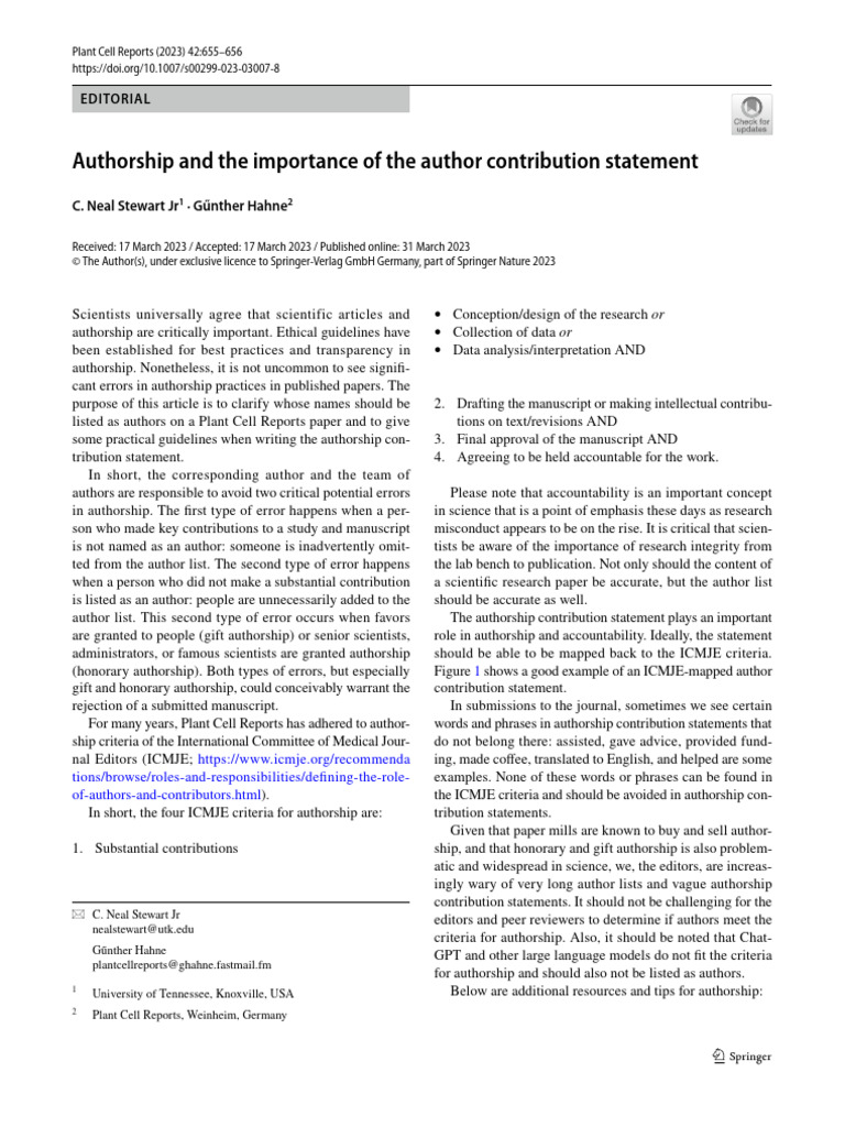 Authorship and The Importance of The Author Contribution Statement ...