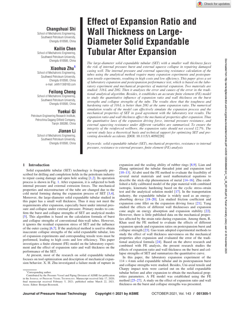 Effect of Expansion Ratio and Wall Thickness OnLarge-Diameter Solid ...