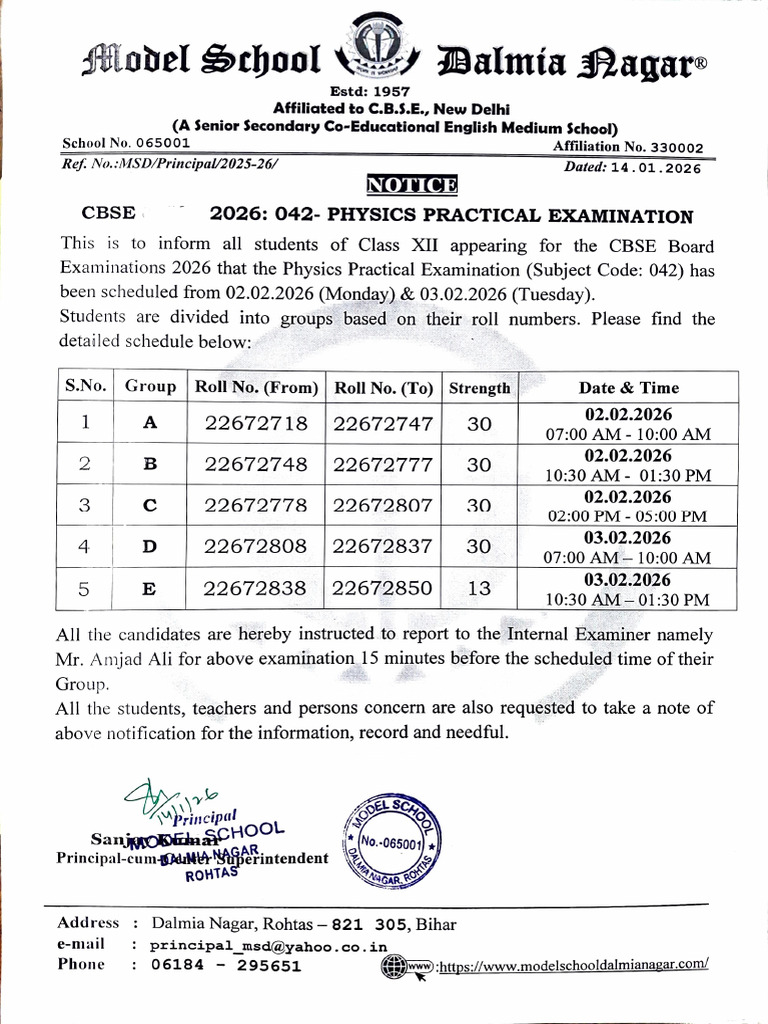 Physics Practical Date Sheet | PDF | Secondary Education | Government ...