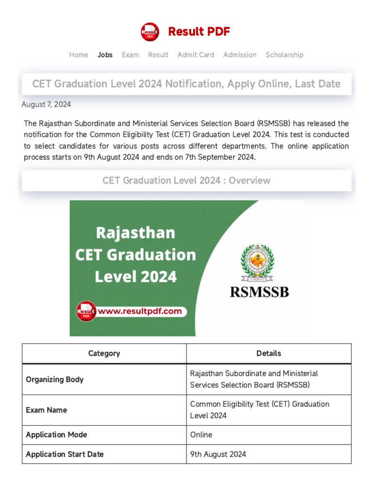 CET Graduation Level 2024 Notification, Apply Online, Last Date | PDF ...