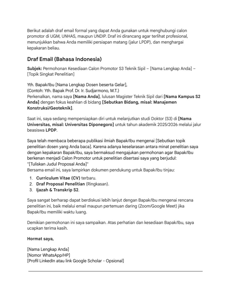 Draf Email (Bahasa Indonesia) : Subjek | PDF