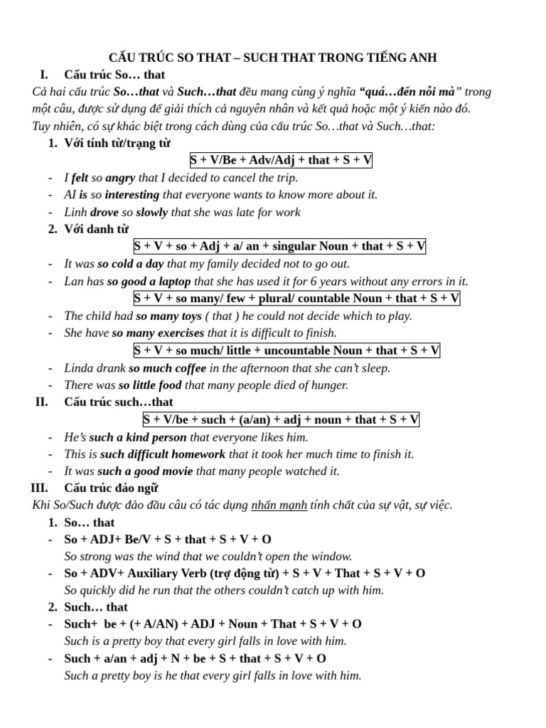 CẤU TRÚC SO THAT SUCH THAT | PDF | Morphology | Language Mechanics