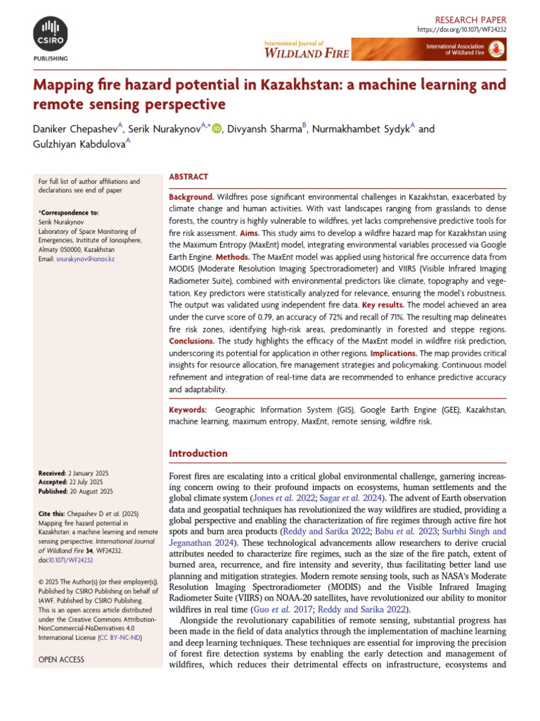 Mapping Fire Hazard Potential in Kazakhstan: A Machine Learning and ...