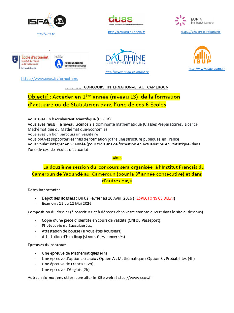 Annonce Concours BECEAS Session de Mai 2026 | PDF