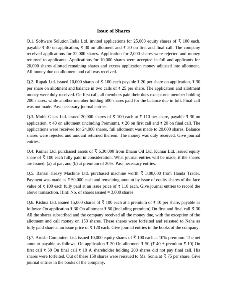Issue of Shares and Debentures Sheet | PDF | Equity (Finance) | Book Value