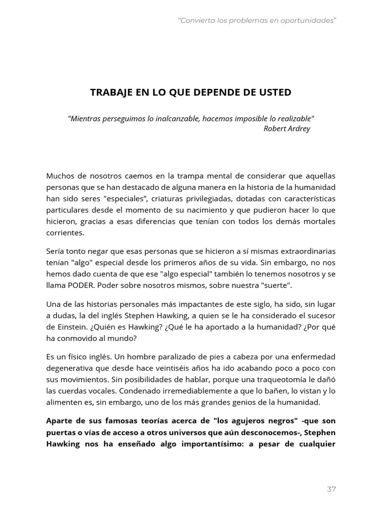 Trabaje en Lo Que Depende de Usted. | PDF | Stephen Hawking ...