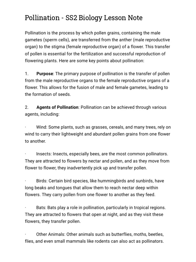 Pollination - SS2 Biology Lesson Note - EduPadi Classroom | PDF ...