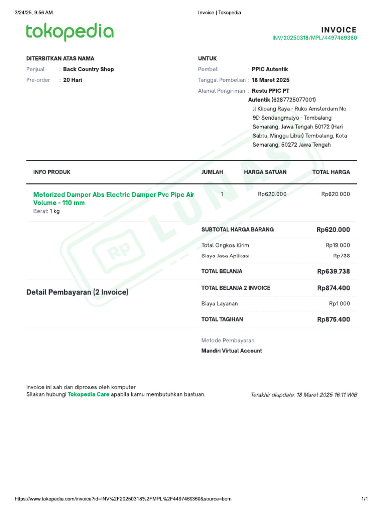 Invoice - Tokopedia Motorized | PDF