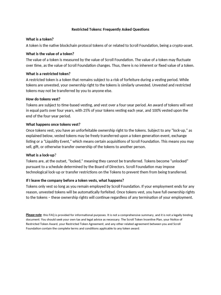 FAQs - Scroll - Restricted Tokens | PDF | Ownership | Vesting
