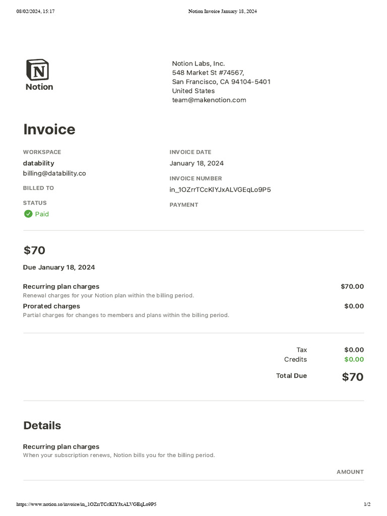 Notion Invoice January 18, 2024 | PDF | Invoice | Payments