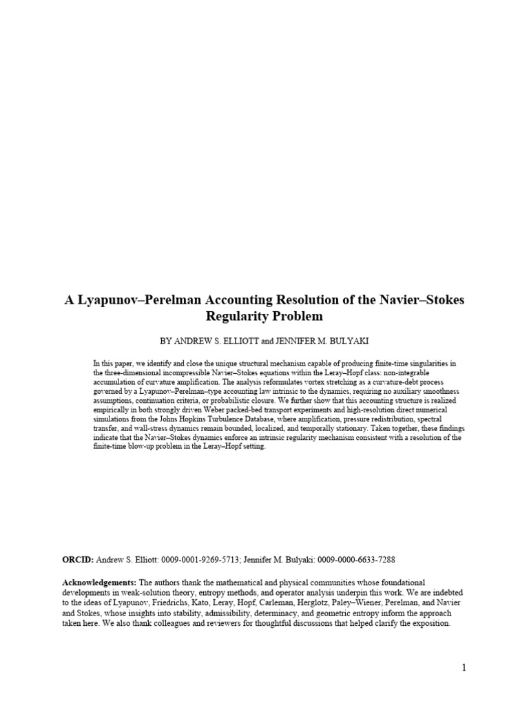 A Lyapunov-Perelman Accounting Resolution of The Navier-Stokes ...