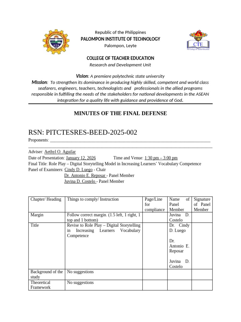 Minutes of the Final Defense Done | PDF