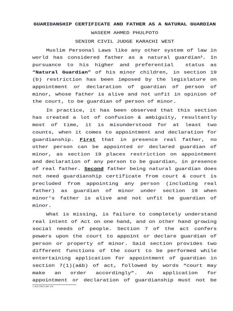 Guaridanship Certificate and Father As A | PDF | Legal Guardian | Justice