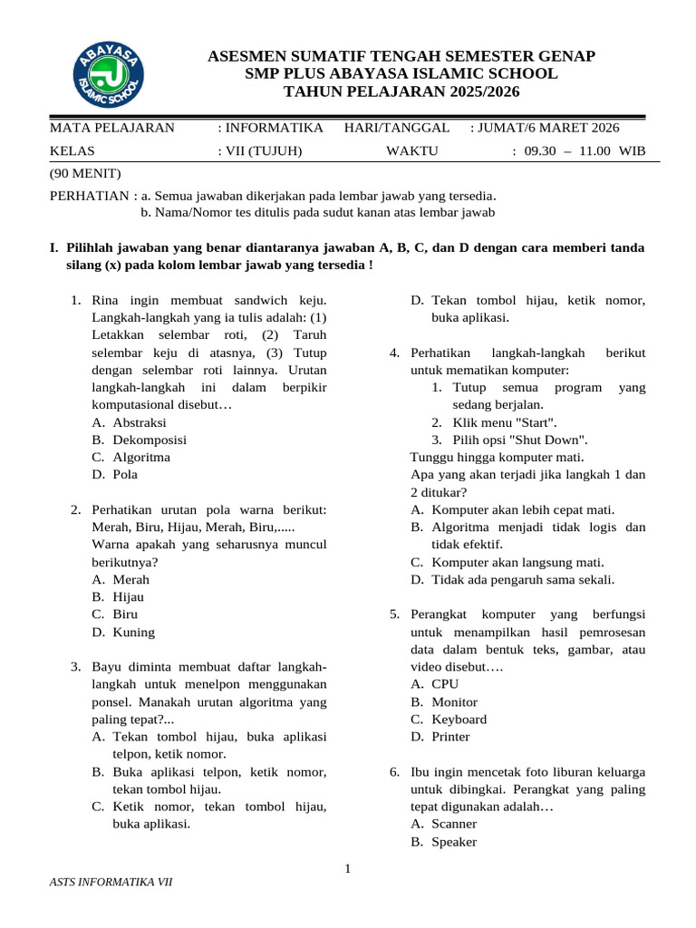 Format Soal SMP Asts Genap | PDF